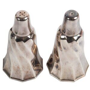 VTG Silver Plated Salt & Pepper Shakers Set 3.75" Swirl Decor MCM Hexagonal Base
